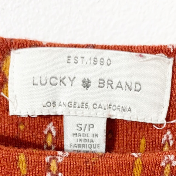 Lucky Brand Boho Print Viscose Blouse Scoop Neckline 3/4 Bell Sleeves Buttons - Picture 9 of 13